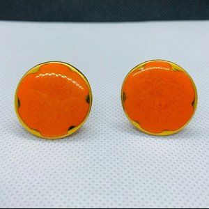 Vintage screw back round button earrings tangerine orange gold tone jewlery